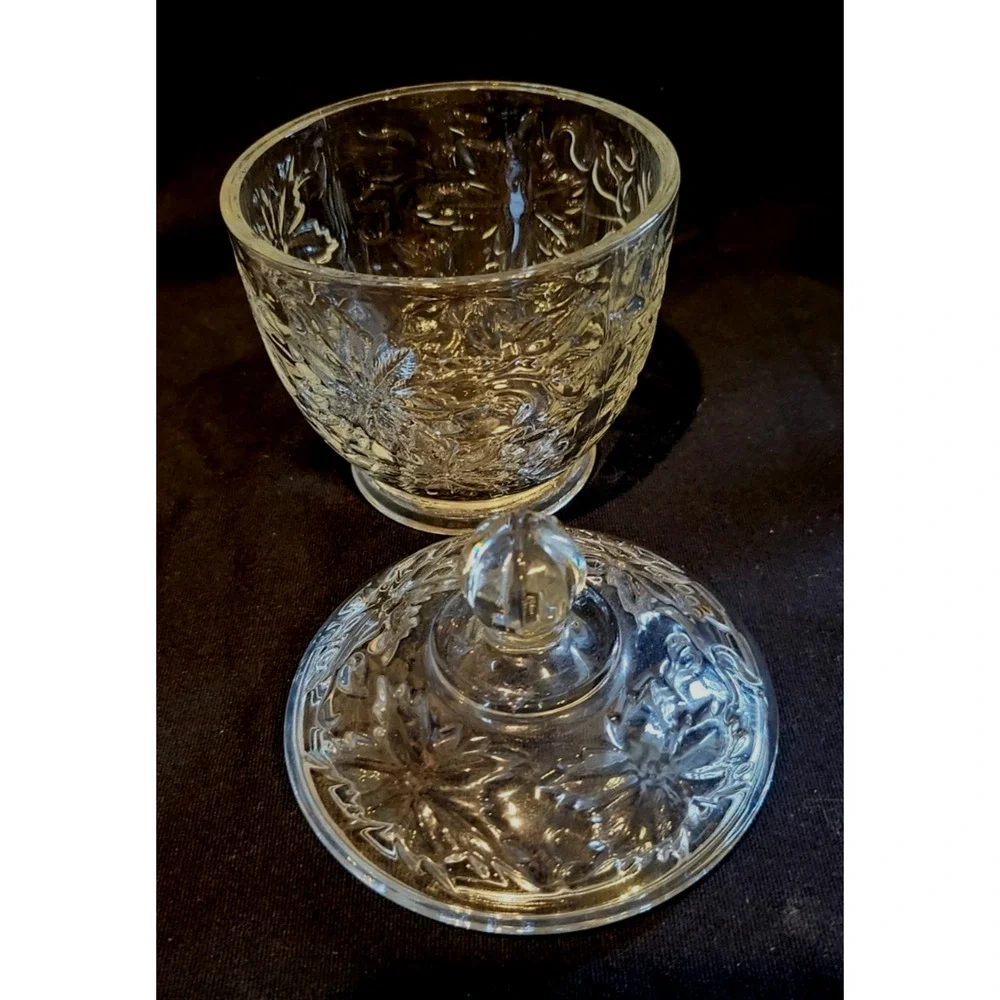 Princess House Vintage Glass Sugar Bowl and Creamer set - Poinsettia Design